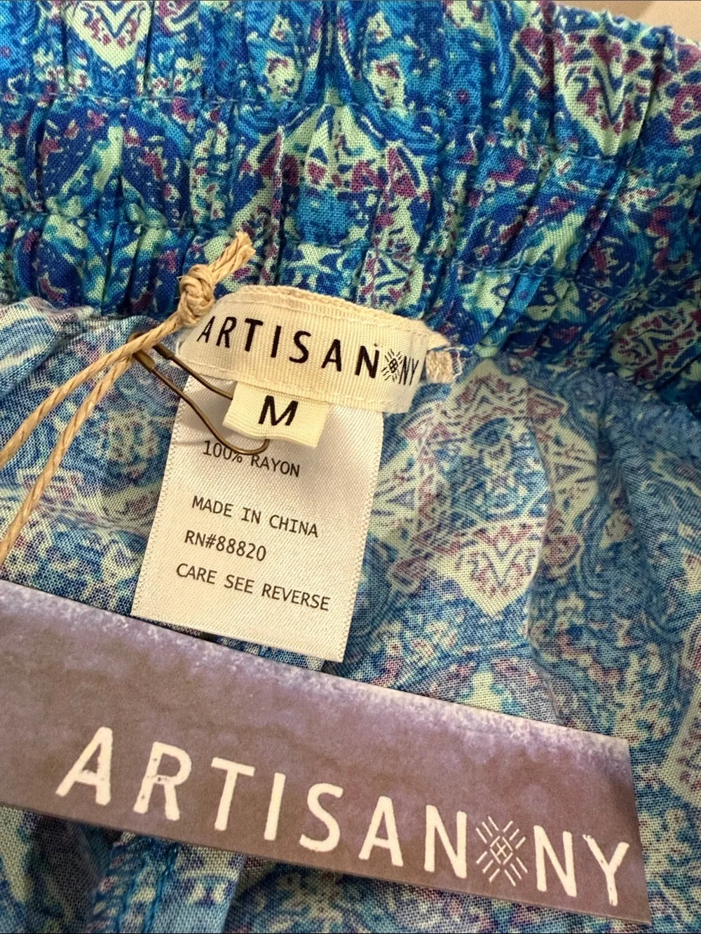 Artisan NY Blue & Aqua Floral Rayon Beach Pant